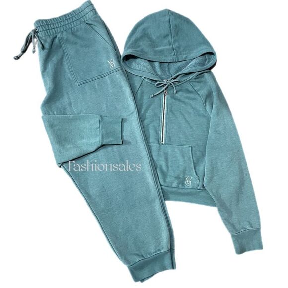 Victoria’s Secret Set Cozy & Comfy Fleece Tracksuit Hoodie XL & Joggers XXL Teal - Picture 3 of 9